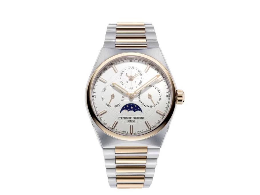 Highlife Perpetual Calendar Manufacture Automatik Edelstahl Roségold-PVD 41mm silbernes Zifferblatt Metallband bicolor