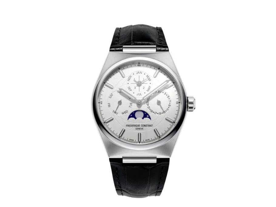 Highlife Perpetual Calendar Manufacture Automatik Edelstahl 41mm weißes Zifferblatt schwarzes Lederband