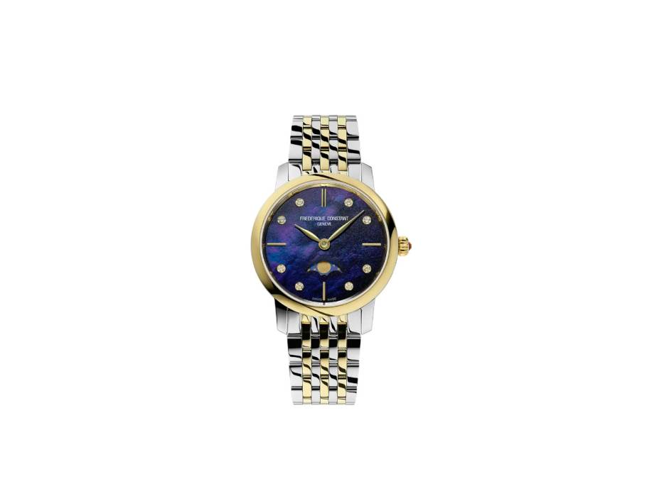 Slimline Ladies Moonphase Quarz Edelstahl 30mm Perlmutt-Zifferblatt Metallband