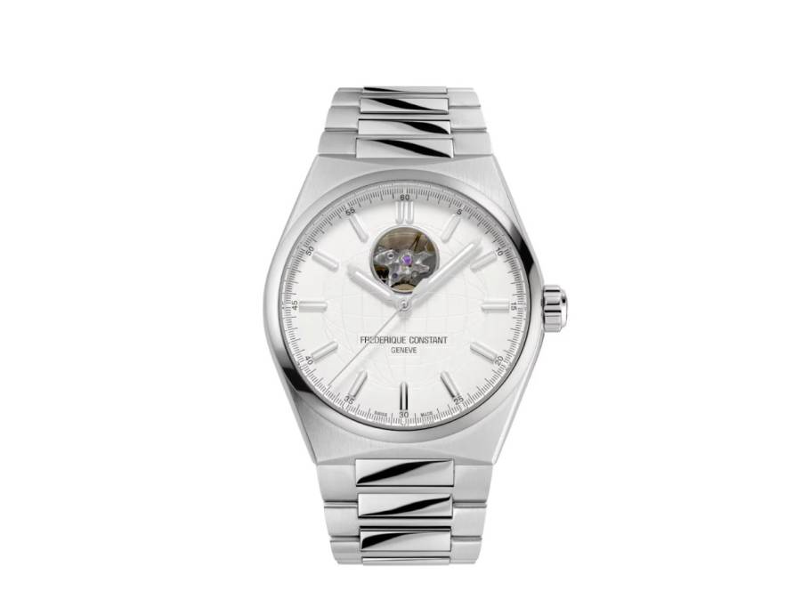 Highlife Heart Beat Automatic Chronometer Edelstahl 41mm silbernes Zifferblatt Metallband und Kautschukband
