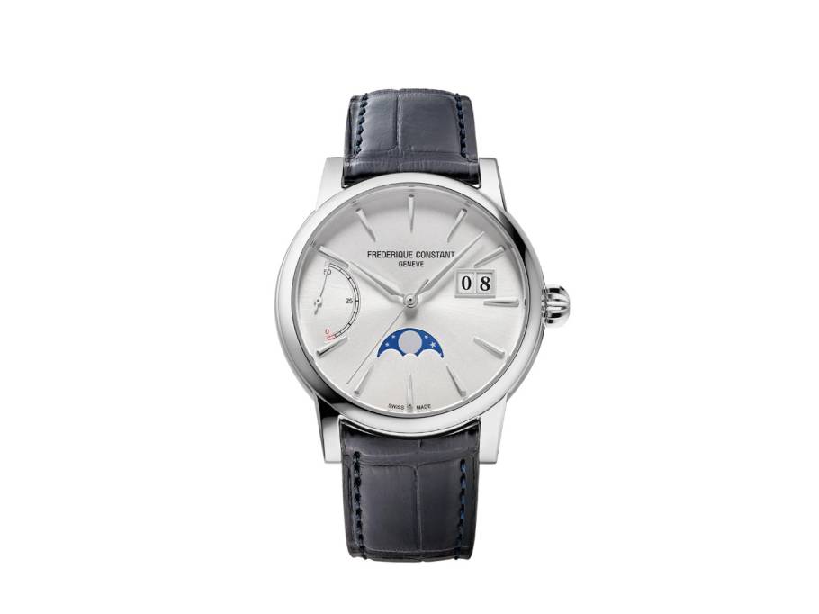 Manufacture Classic Power Reserve Big Date Automatik Edelstahl 40mm weißes Zifferblatt blaues Lederband