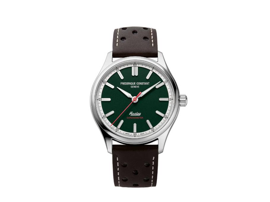 Vintage Rally Healey Automatik Edelstahl 40mm dunkelgrünes Zifferblatt braunes Lederband Chronometer