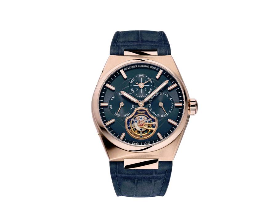 Highlife Tourbillon Perpetual Calendar Manufacture Automatik Roségold 41mm blaues Zifferblatt blaues Lederband
