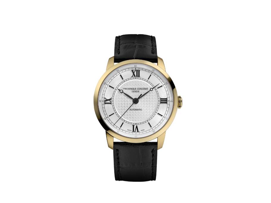 Classics Premiere Automatik Edelstahl gelbgoldfarben-PVD 38,5mm weißes Zifferblatt schwarzes Lederband