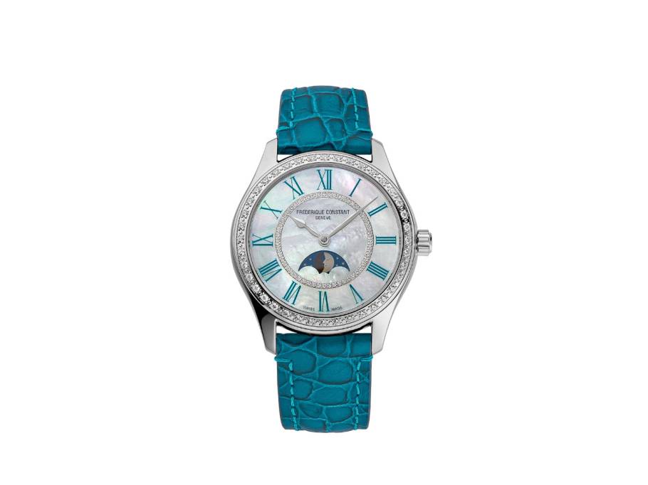 Classics Elegance Luna Automatik Edelstahl 36mm weißes Zifferblatt blaues Lederband