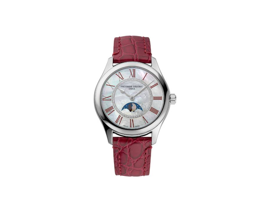 Classics Elegance Luna Automatik Edelstahl 36mm weißes Zifferblatt pinkes Lederband