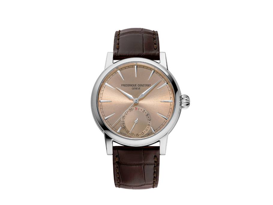 Classic Date Manufacture Automatik Edelstahl 40mm beiges Zifferblatt schwarzes Lederband