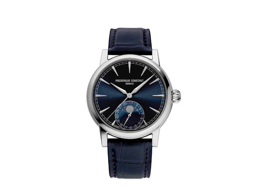 Classic Moonphase Date Manufacture Automatik Edelstahl 40mm blaues Zifferblatt blaues Lederband