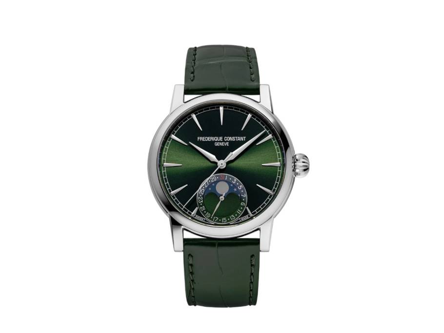 Classic Moonphase Date Manufacture Automatik Edelstahl 40mm grünes Zifferblatt grünes Lederband