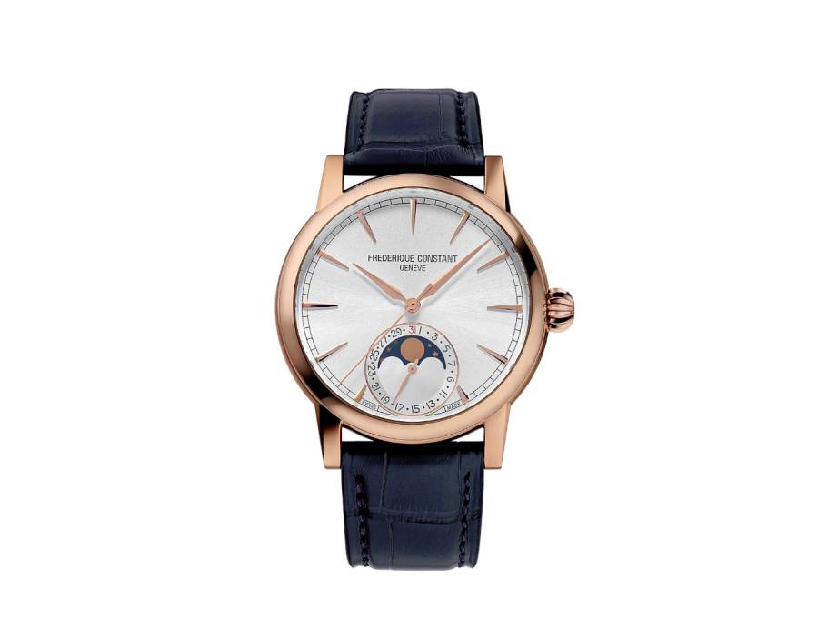 Classic Moonphase Date Manufacture Automatik Roségold 40mm silbernes Zifferblatt blaues Lederband