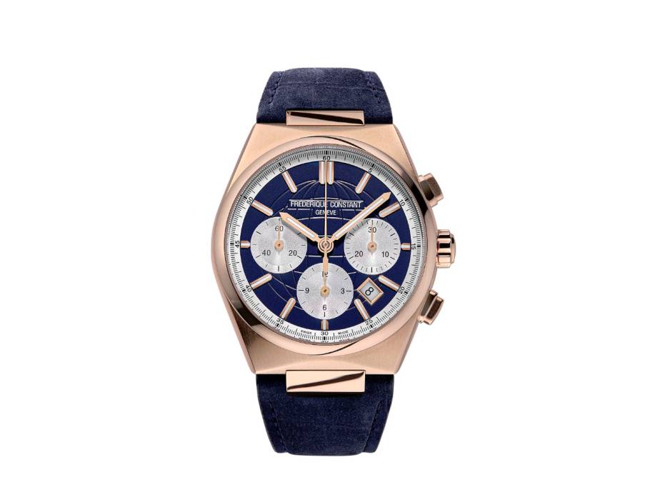 Highlife Chronograph Automatic Edelstahl Roségold-PVD 41mm blau-weißes Zifferblatt blaues Lederband