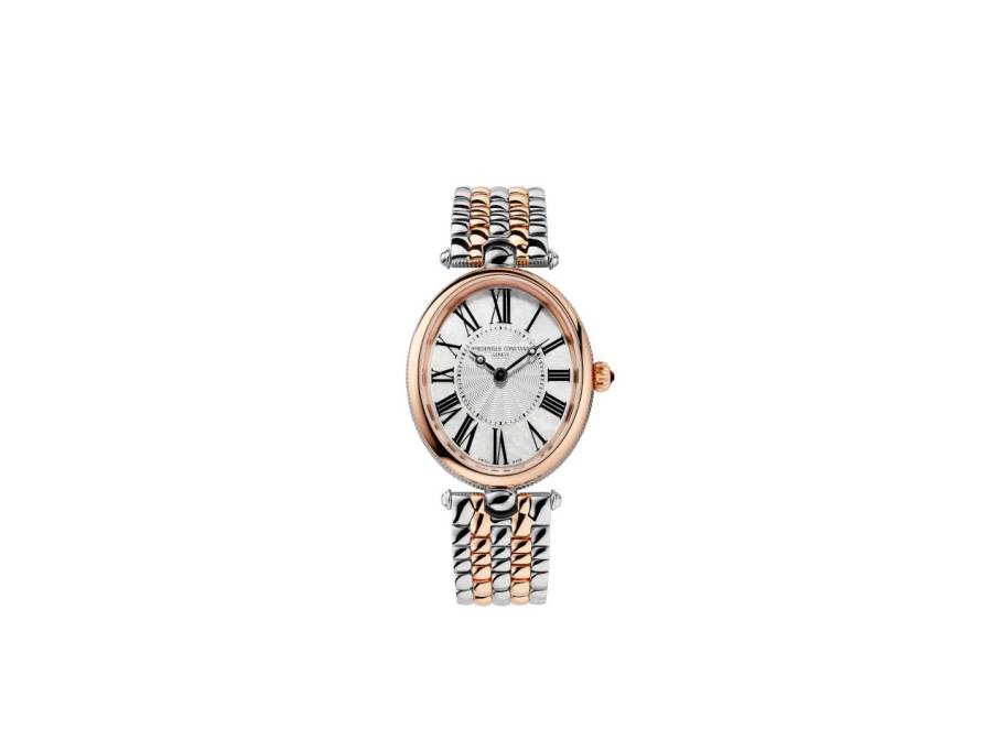 Classics Art Deco Oval Quarz Edelstahl 30x25mm weißes Zifferblatt zweifarbiges Metallband