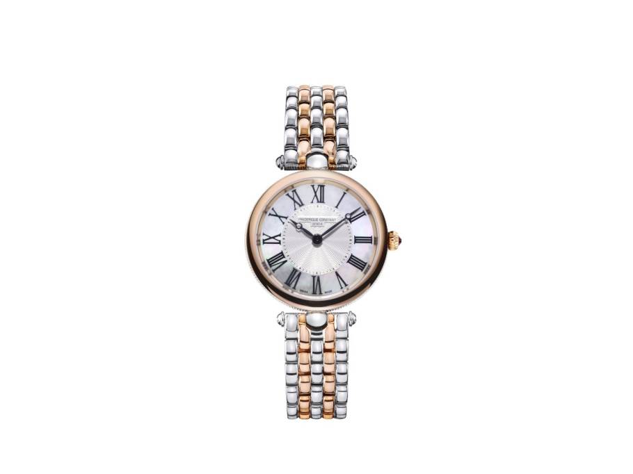 Classics Art Deco Round Edelstahl 30mm weißes Zifferblatt zweifarbiges Metallband