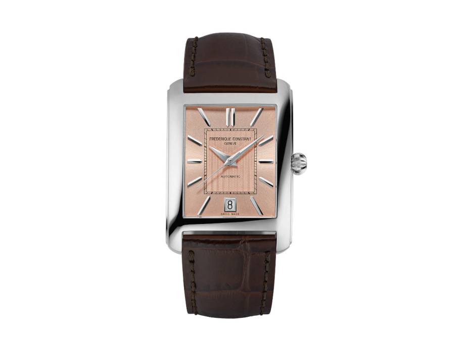 Classics Carree Automatik Edelstahl 42mm roséfarbenes Zifferblatt braunes Lederband