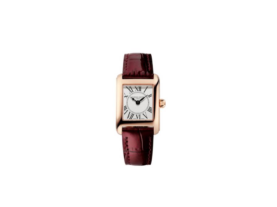 Classics Carree Ladies Quarz Edelstahl 30x21mm weißes Zifferblatt rotes Lederband