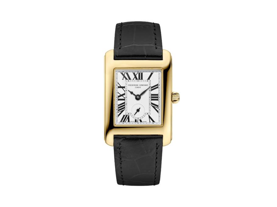 Classics Carree Small Seconds Quarz Edelstahl Gelbgold-PVD 36x25mm weißes Zifferblatt schwarzes Lederband