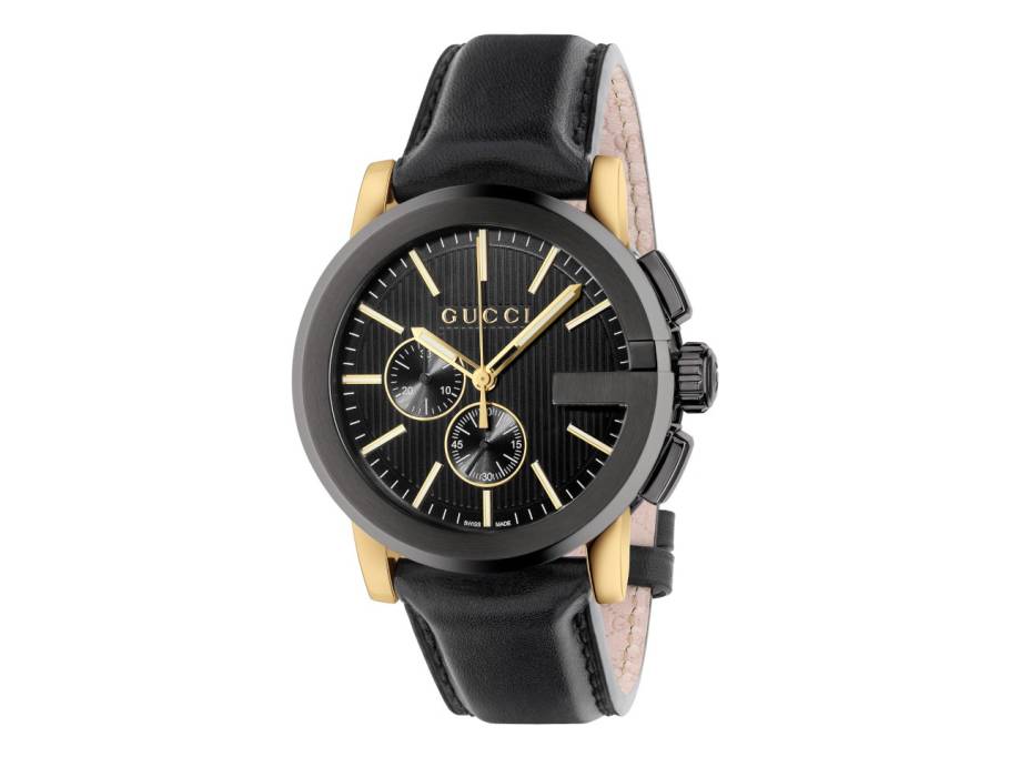 G-Chrono Quarz Edelstahl PVD-Schwarz 44mm schwarzes Zifferblatt schwarzes Lederband YA101203