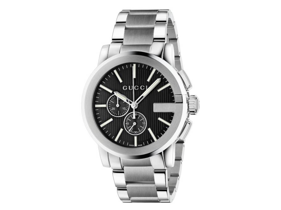 G-Chrono Quarz Edelstahl 44mm schwarzes Zifferblatt Metallband YA101204