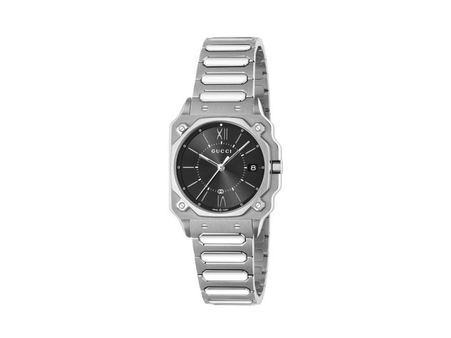 G-Flat Quarz Edelstahl 30mm schwarzes Zifferblatt Metallband YA166505
