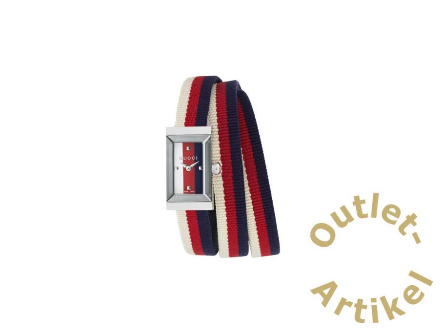 G-Frame Quarz Edelstahl 14x25mm weiß-rot-blaues Zifferblatt Textilband YA147502