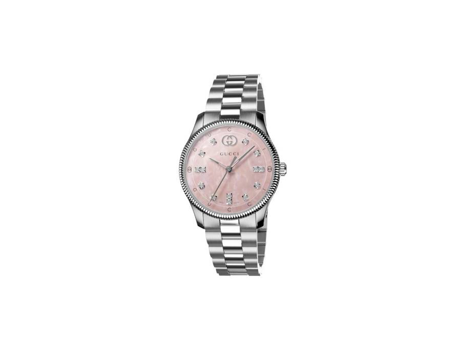 G-Timeless Quarz Edelstahl 29mm rosafarbenes Zifferblatt Metallband YA1265064