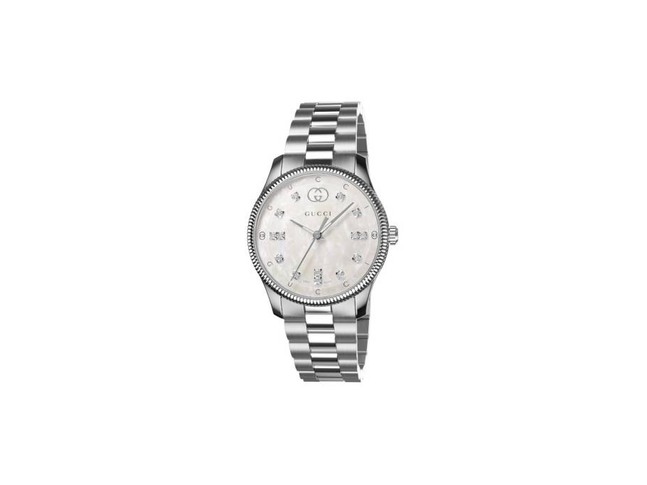 G-Timeless Quarz Edelstahl 29mm silberfarbenes Zifferblatt Metallband YA1265064