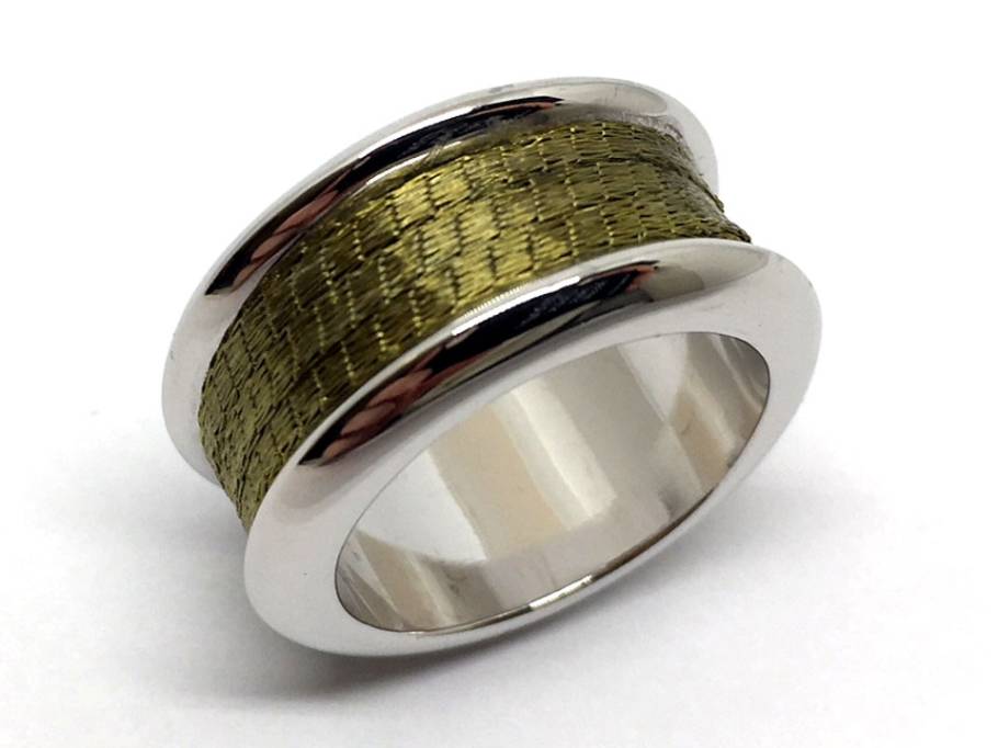 Calgaro Ring Silber olivgrün gewickelt