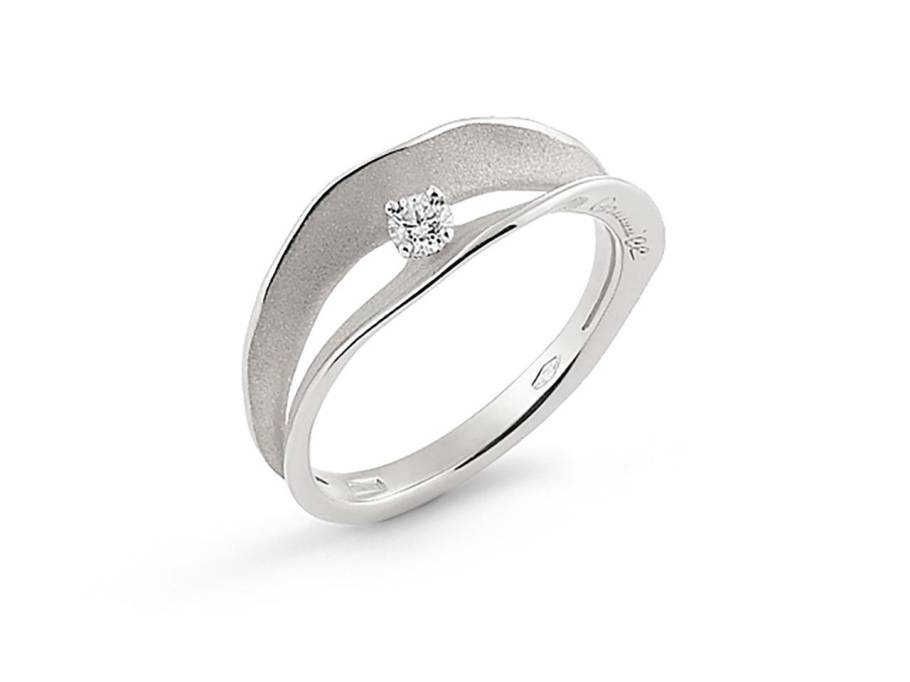 Dunes Assolo Ring White Ice Gold 2reihig mit Brillanten 0,100ct