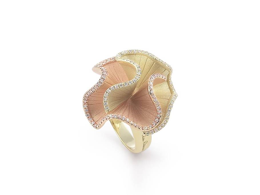 Sultana Ring Bicolor Orange Apricot und Lemon Bamboo Gold mit Brillanten 0,230ct