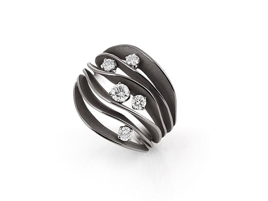 Dune Precious Ring Black Lava Gold 6reihig mit Brillanten 0,550ct