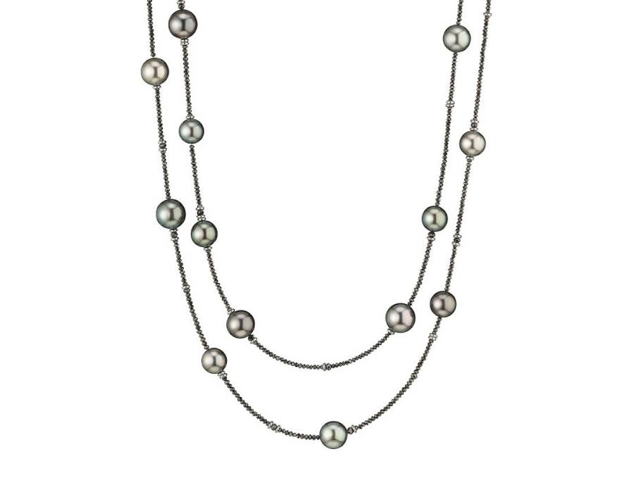 Castaway Collier Weißgold 100cm mit Tahitiperlen und schwarzen Diamanten 18,88ct