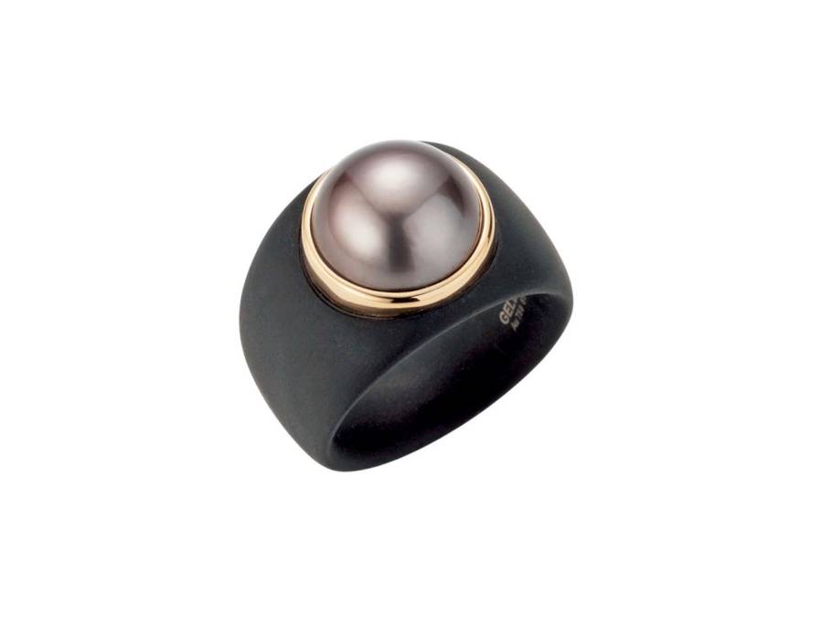 Stars in Heaven Ring Edelstahl schwarz und Rotgold mit Tahitiperle
