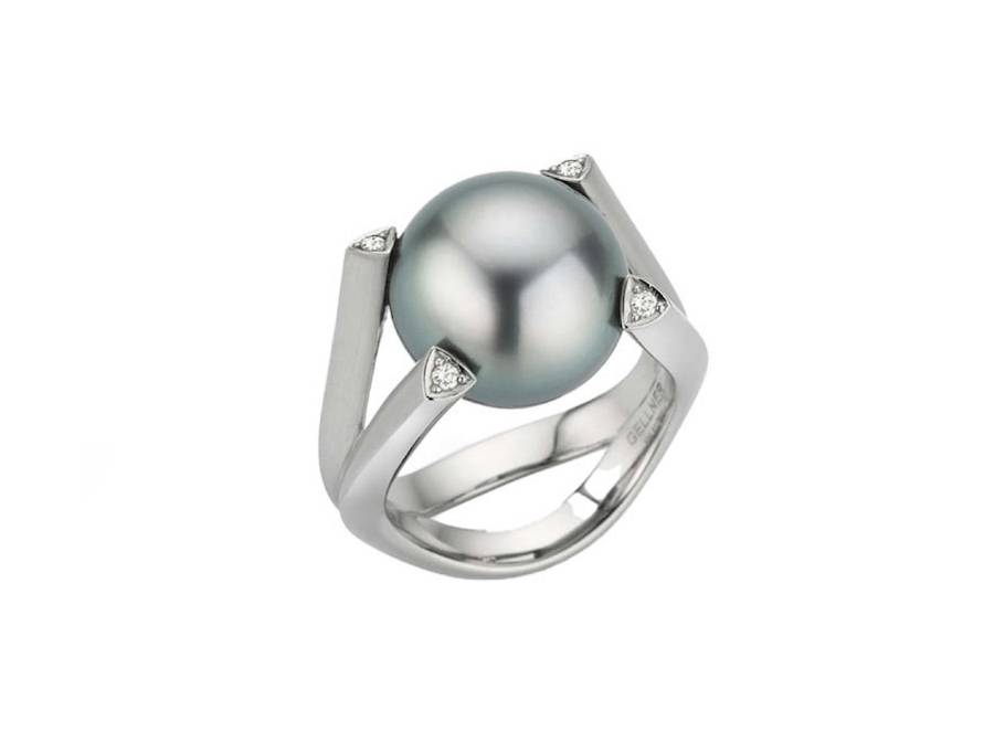Wave Ring Platin mit Maruteaperle und Brillanten 0,072ct