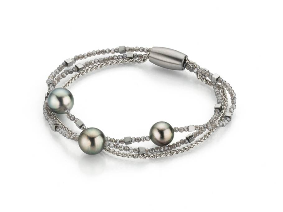 Urban Big Bang Armband Silber und Mondstein mit Tahitiperlen