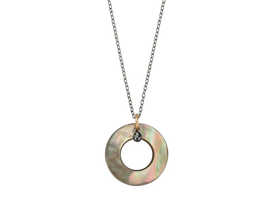 Sonderedition Collier "Roller Dark Edition" Silber 45cm Kreis aus schwarzem Perlmutt mit Briolett 0,230ct