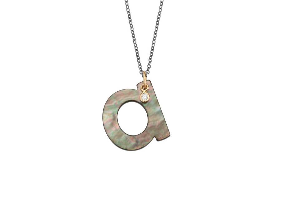   Love Letters Collier Silber 45cm Buchstabe aus schwarzem Perlmutt mit Brillant 0,040ct