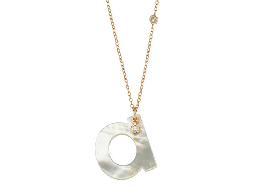 Love Letters Collier Roségold 45cm Buchstabe aus weißem Perlmutt mit Brillant 0,040ct