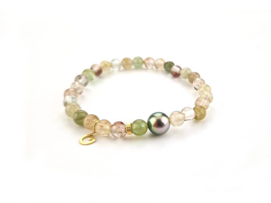 Powerarmband mit Tahitiperle und Rutilquarzperlen 16,5cm