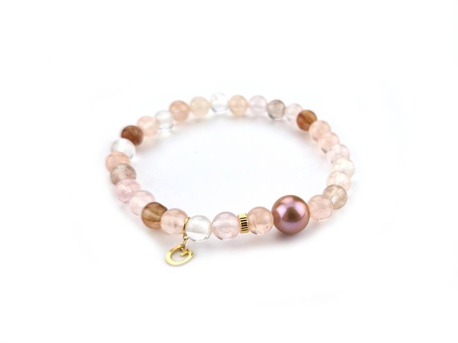 Powerarmband mit Ming-Zuchtperle und Rutilquarzperlen 16,5cm