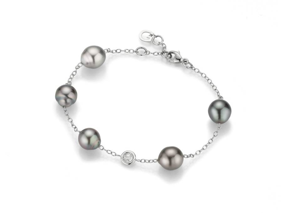 Salt´n Pepper Armband Platin mit Tahitiperlen und Brillant 0,460ct