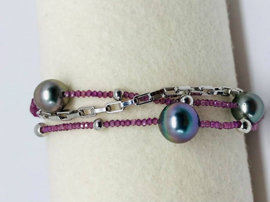 Urban Big Bang Armband Silber mit Zuchtperle und Rhodolit