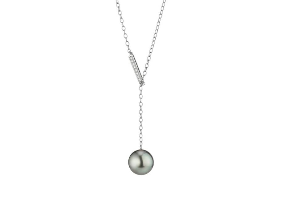 Wave Collier Platin mit Tahitiperle und Brillanten 0,064ct