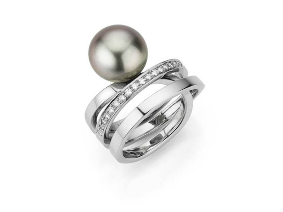 Wave Ring Platin mit Tahitperle
