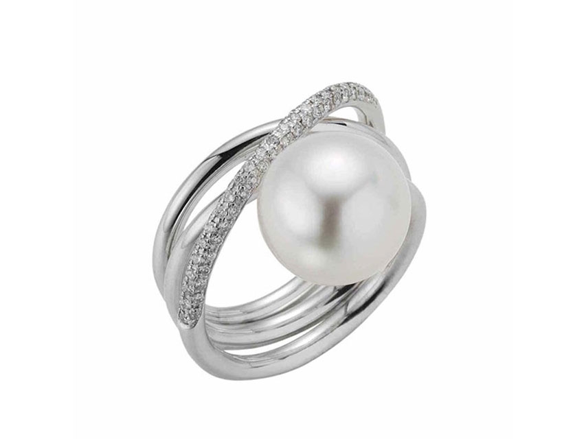 Wave Ring Weißgold mit Südseeperle