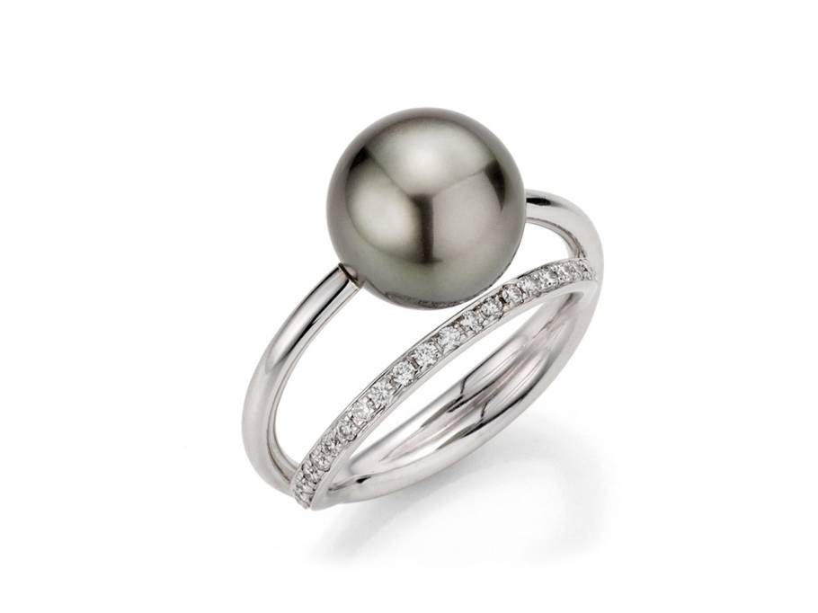 Wave Ring Weißgold mit Tahitiperle