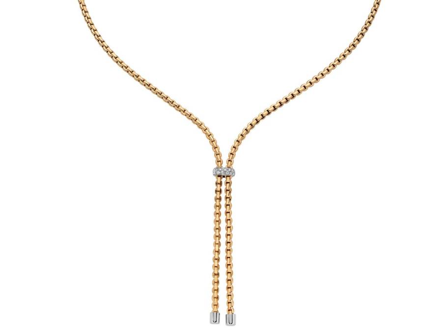  Eka Y-Collier Gelbgold 45cm 1 Weißgold-Ronde mit Brillanten 0,100ct verstellbar