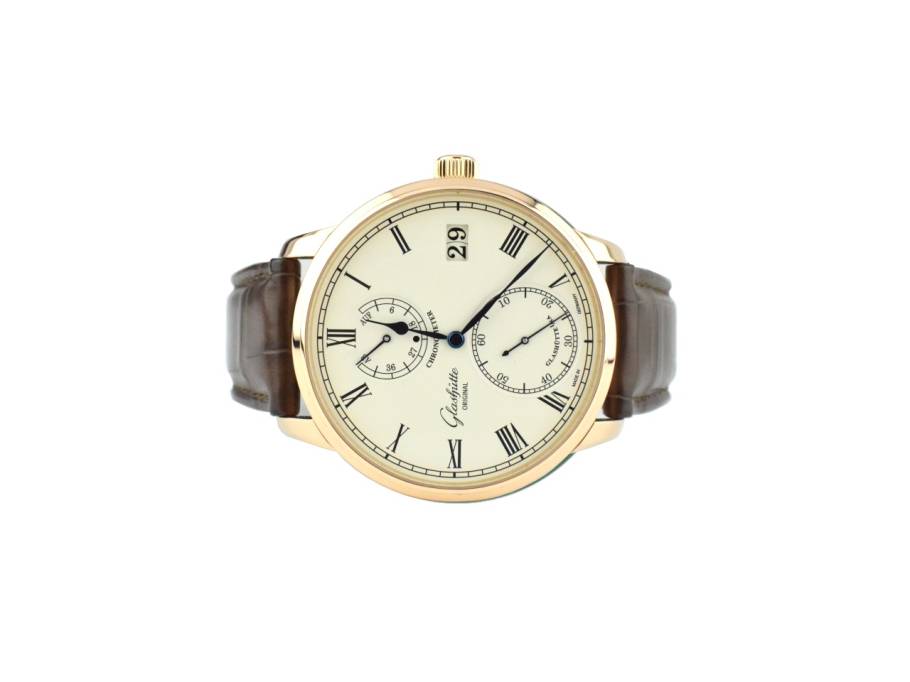 Senator Chronometer Handaufzug Rotgold 42mm silbernes Zifferblatt braunes Lederband 1-58-01-02-05-01 Full Set mit Garantie Occasion