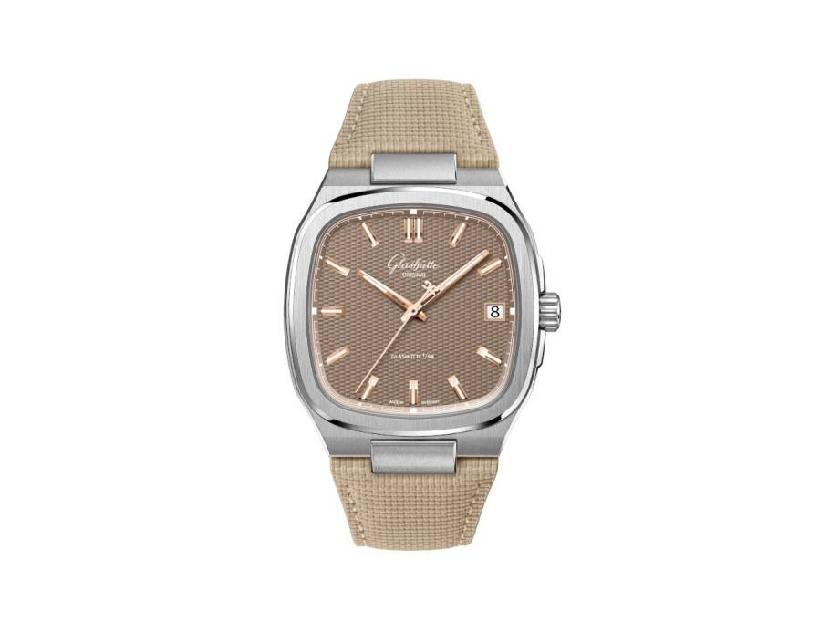 Seventies Vintage Kollektion Tweed Amp Automatik Edelstahl 39x39mm beiges Zifferblatt beiges Kautschukband