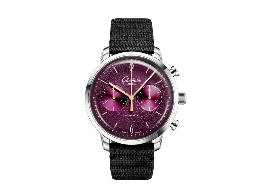 Sixties Chronograph Jahresedition 2026 Automatik Edelstahl 42mm violettes Zifferblatt schwarzes Textilband