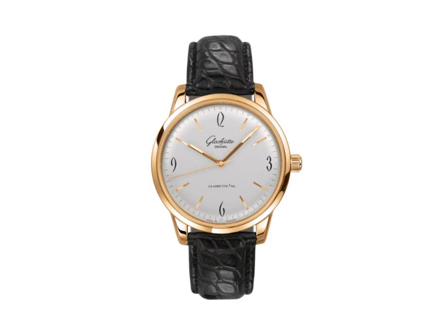 Sixties Automatik Roségold 39mm silberfarbenes Zifferblatt schwarzes Lederband